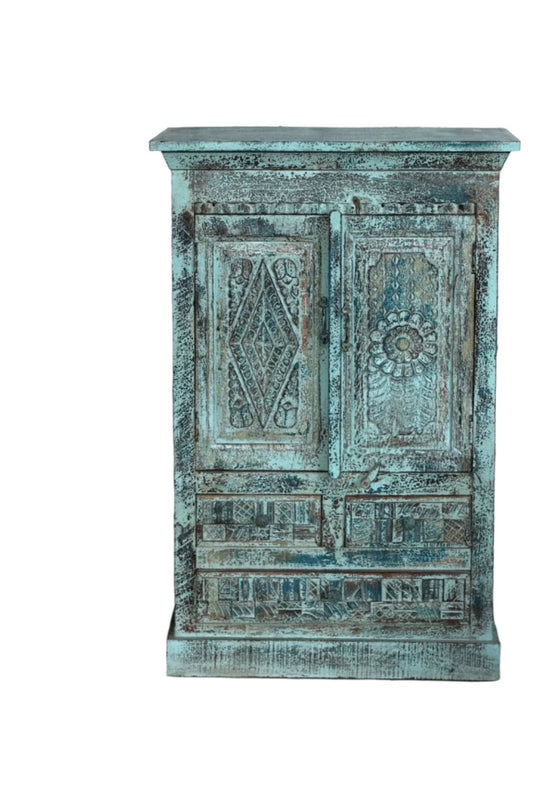 Vintage Blue Cabinet Floral Carved Entryway Accent Table 49