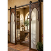 Vintage Arch Top Sliding Barn Doors | Carved Wood Frosted Glass 96x48