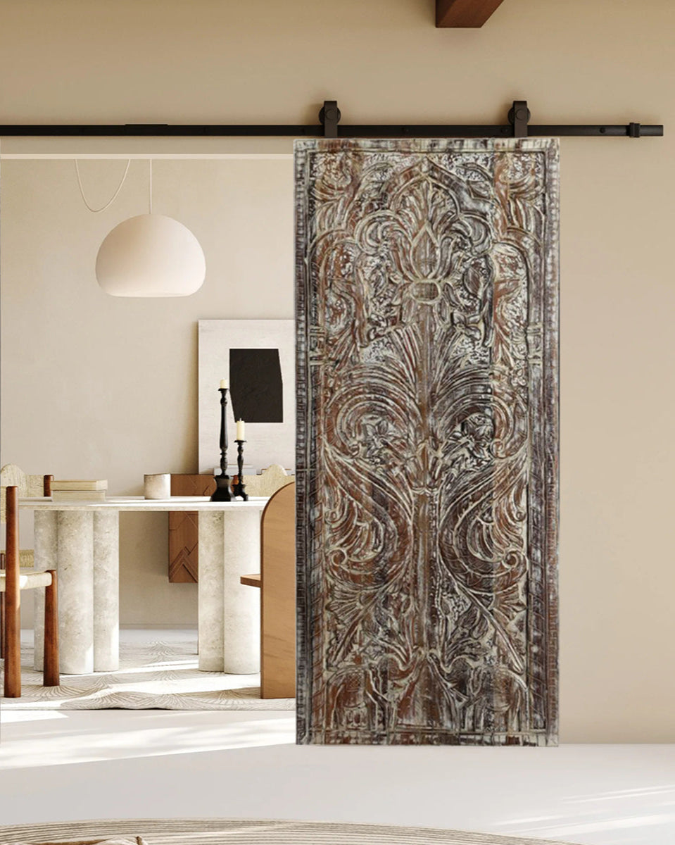 Tree Of Dreams Carved Wood Sliding Barn Doors Whitewash Vintage Double