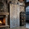 Handcarved Wood Lotus Medallion Headboard – Artistic Barn Door Style 80x36