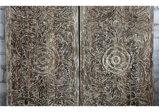Vintage Carved Lotus Medallion Door Artistic Sliding Double Door 80x36