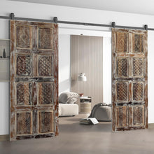  Vintage Carved Door Double Doors Whitewash Floral Sliding Barn Doors 96x36