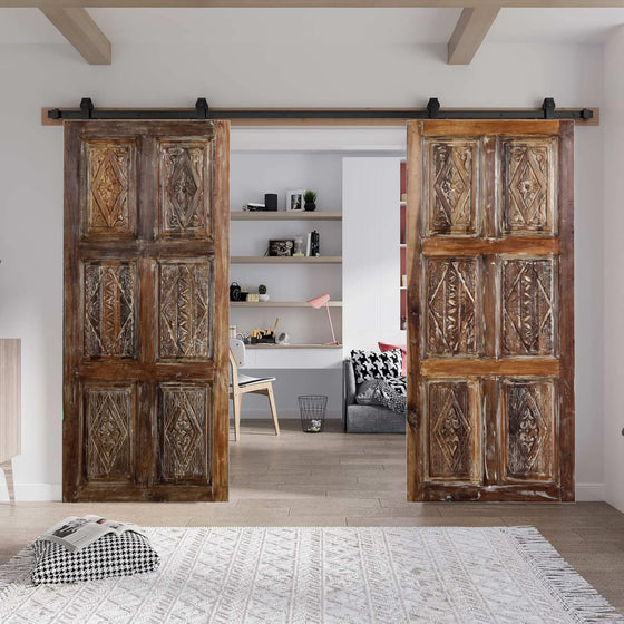Vintage Carved Door Rustic Farmhouse Reclaimed Wood Pantry Doors 80x36