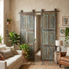Midcentury Carved Wood Door Distressed Blue Barn Doors Room Divider 80x36