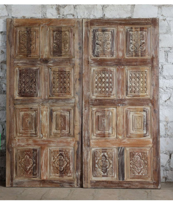 Floral Carved Door Wooden Sliding Barn Door Vintage Whitewash Door 80