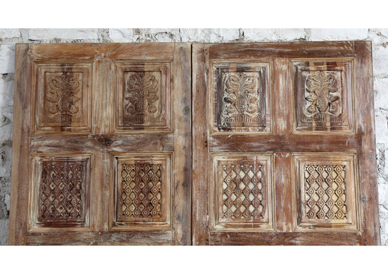 Floral Carved Door Wooden Sliding Barn Door Vintage Whitewash Door 80