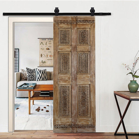 Antique Carved Wood Door Brass Studs Barndoor Hinged Pantry Door 80x27