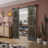 Vintage Blue Carved Doors Brass Studs Double Door Sliding Barndoor 80x36