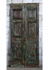 Vintage Blue Carved Doors Brass Studs Double Door Sliding Barndoor 80x36