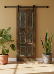  Vintage Carved Single Door Green Hues Farmhouse Statement Barndoor 