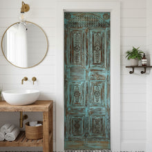  Vintage Carved Door Panel Reclaimed Wood Blue Sliding Barndoor 80x25