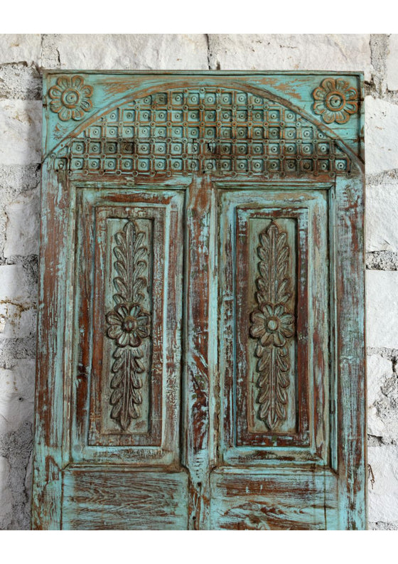 Vintage Carved Door Rustic Farmhouse Blue Sliding Barndoor Panel 80x25