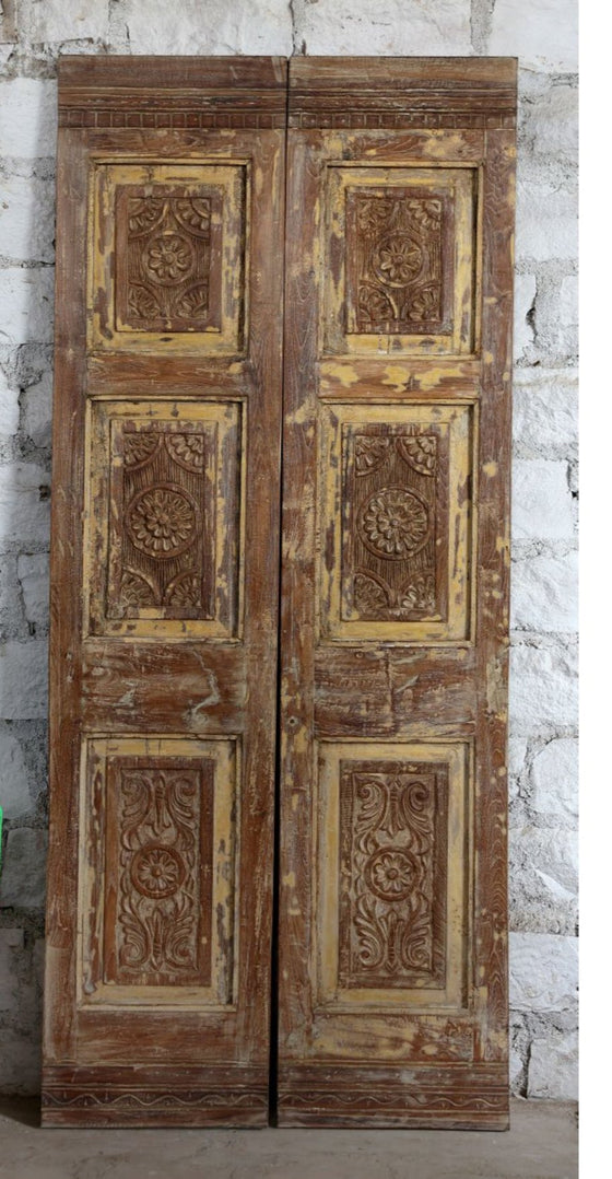 Vintage French Door Rustic Carved Double Door Sliding Barn Door 80x35