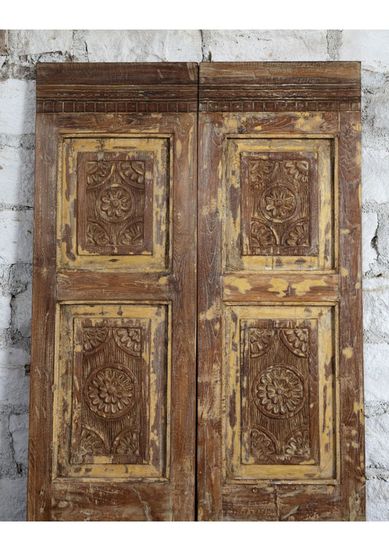 Vintage French Door Rustic Carved Double Door Sliding Barn Door 80x35