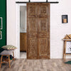 Vintage Carved Door Sun Rays Carved Brown Wood Sliding Barndoor