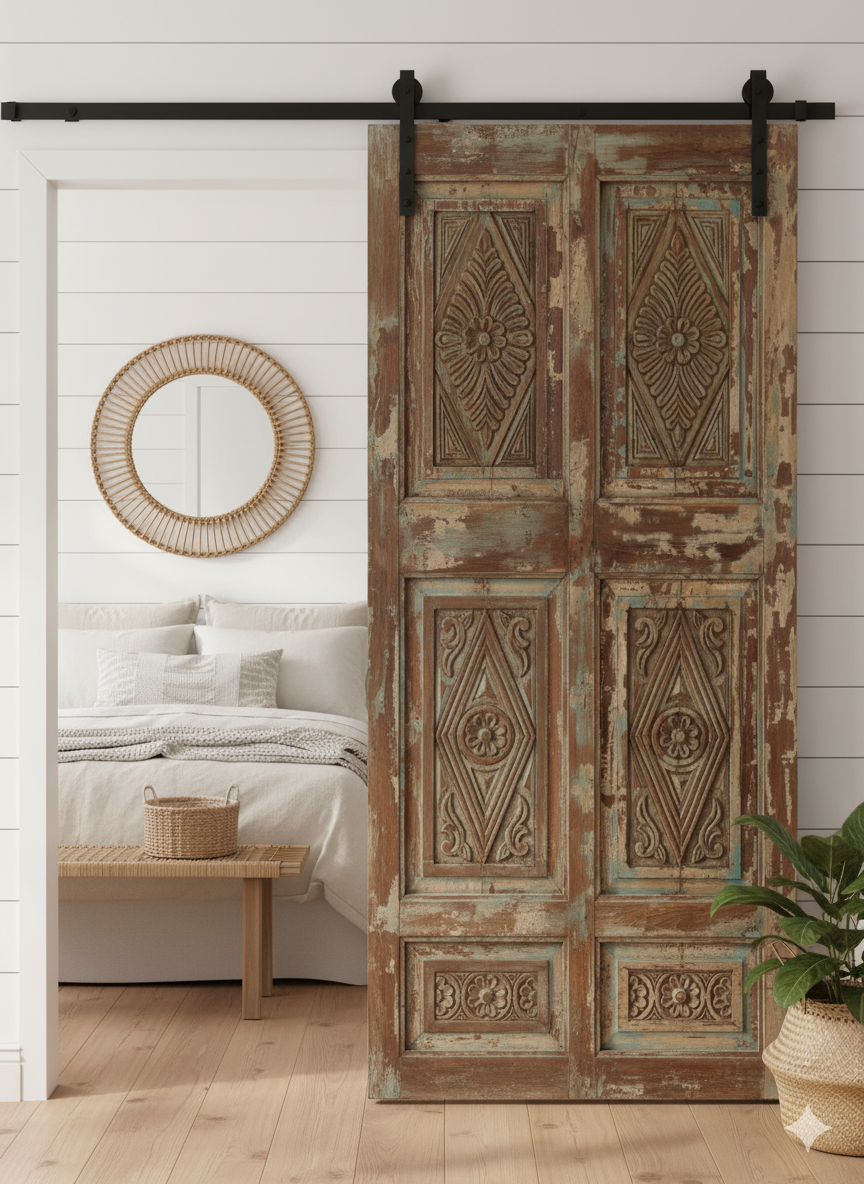  Vintage Carved Barn Door Distressed Reclaimed Wood Farmhouse Doors