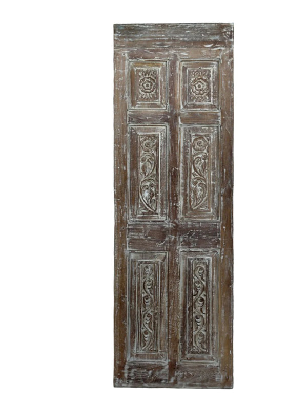 Vintage Carved Pantry Door Whitewash Teak Wood Spanish Barndoor 80x26