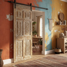  Vintage Whitewash Carved Door Reclaimed Wood Sliding Barndoor 