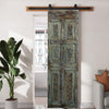 Vintage Carved Single Door Wooden Green Hues Sliding Barndoor 