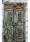 Vintage Carved Single Door Wooden Green Hues Sliding Barndoor 80x26