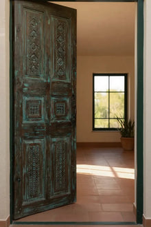  Vintage Carved Doors Floral Distress Blue Door Closet Barndoor Single Door