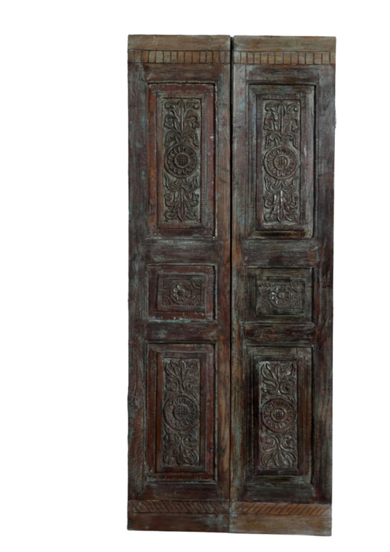 Decorative Carved Double Door Moody Blue Spanish Style Barndoor 80