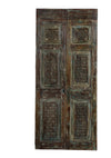 Antique Carved Door Blue Hues Wood Double Doors Floral Carved Sliding Barn Door 80x36