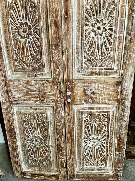 Antique Carved Double Door Sand Wash Finish Accent Barn Doors 80