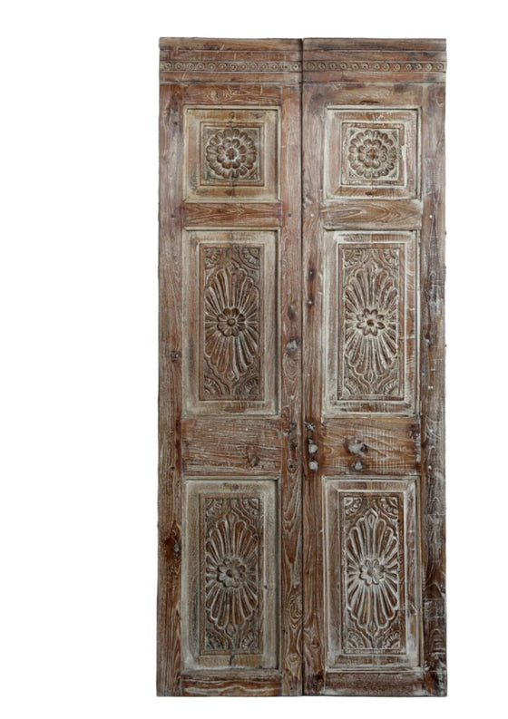 Antique Carved Double Door Sand Wash Finish Accent Barn Doors 80