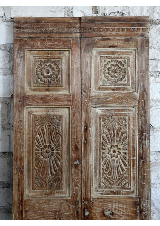 Antique Carved Double Door Sand Wash Finish Accent Barn Doors 80