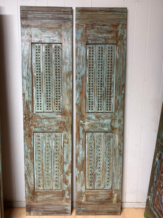 Antique Carved French Doors Brass Studs Custom Double Barndoors 80x40