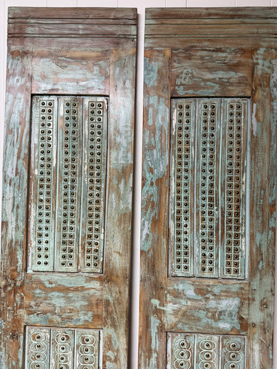 Antique Carved French Doors Brass Studs Custom Double Barndoors 80x40