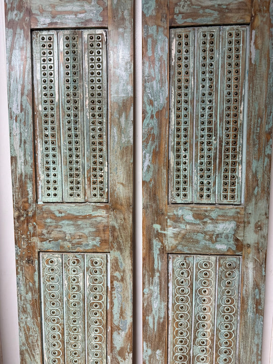 Antique Carved French Doors Brass Studs Custom Double Barndoors 80x40