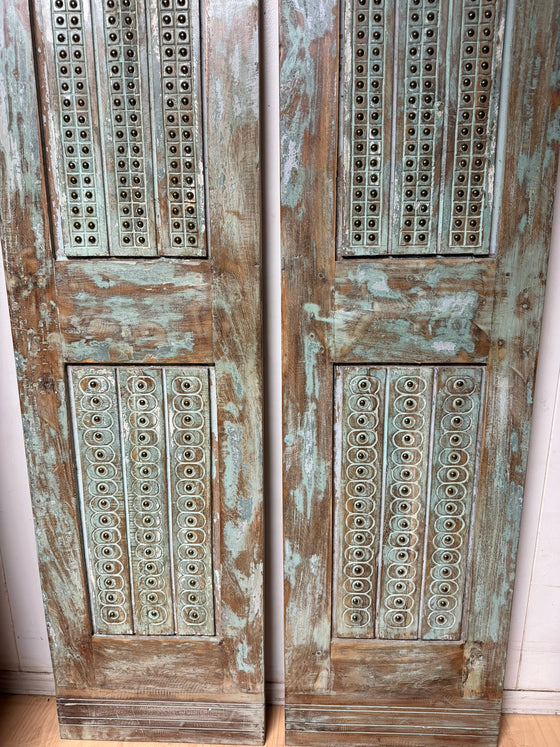 Antique Carved French Doors Brass Studs Custom Double Barndoors 80x40