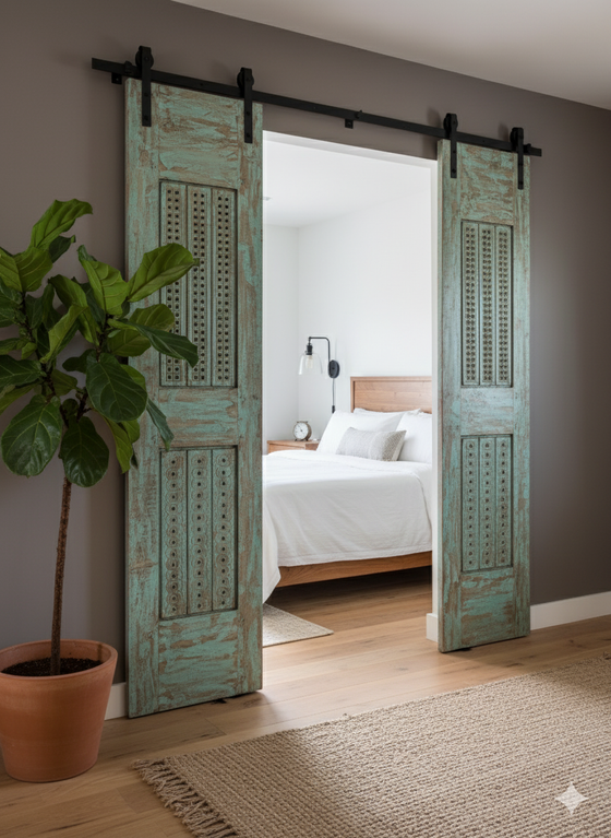 Antique Carved Barn Door Rustic Farmhouse Wooden Double Doors