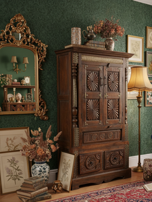  Antique Armoire Natural Brown Patina Carved Bar Cabinet 65x38