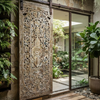 Natural Wood Floral Lattice Carved Door