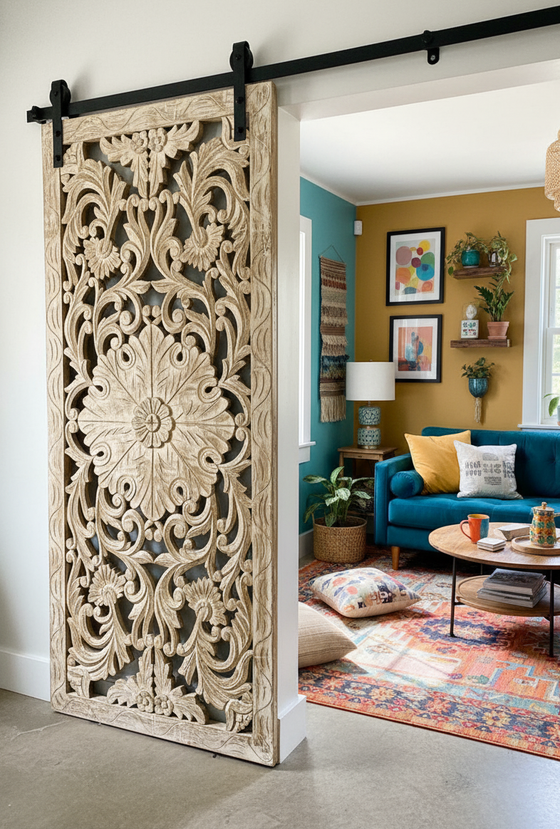 Lattice Carved Door Vintage Wood Barn Door Luxury Interior Room Divider