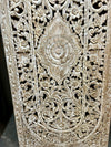 Vintage Floral Lattice Carved Wooden Whitewash Sliding Door Panels 80x36