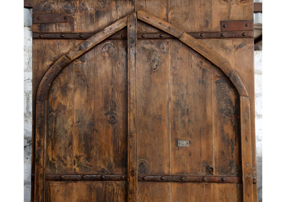 Huge Antique Entry Door Panels Vintage India Teak Arched Doors 108x45