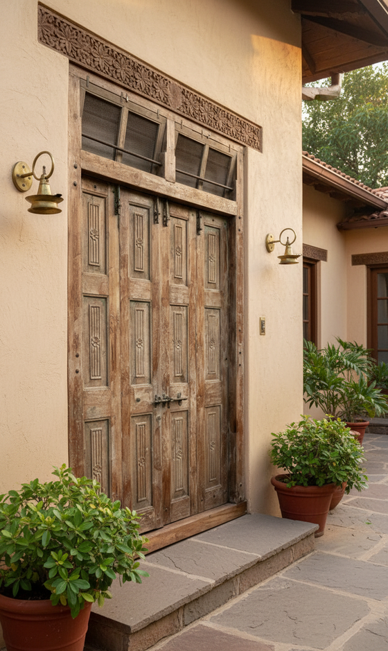 Antique India Carved Doors Exterior Teak Veranda Double Doors Original Hardware