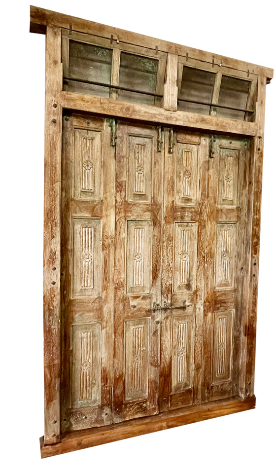 Antique Door Carved Exterior Teak Veranda Double Door Original Hardware