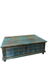 Moody Blue Rustic Bohemian Coffee Table with Storage Blanket Trunk
