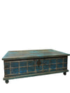 Moody Blue Rustic Bohemian Coffee Table with Storage Blanket Trunk