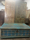 Moody Blue Rustic Bohemian Coffee Table with Storage Blanket Trunk
