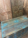 Moody Blue Rustic Bohemian Coffee Table with Storage Blanket Trunk