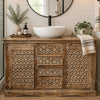 Natural Whitewash Carved Sideboard Buffet Dresser Boho Credenza Chest