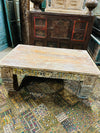 Vintage Rustic Low Table Reclaimed Wood Carved Legs Coffee Table