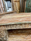 Limewash Rustic Wood Coffee Table with Carved Legs