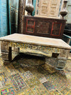 Vintage Rustic Low Table Reclaimed Wood Carved Legs Coffee Table